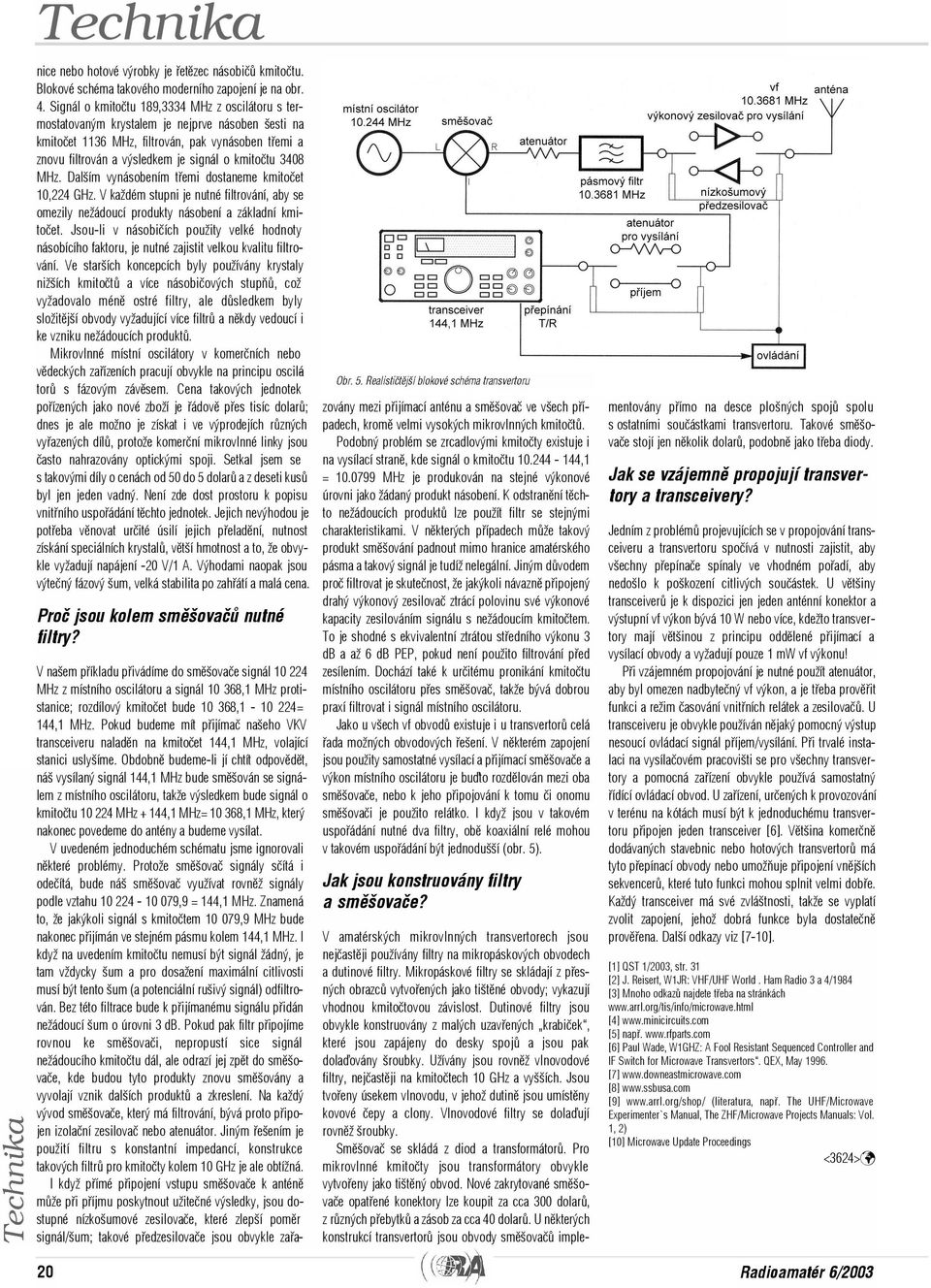 kmitoètu 3408 MHz. Dalším vynásobením tøemi dostaneme kmitoèet 10,224 GHz. V každém stupni je nutné filtrování, aby se omezily nežádoucí produkty násobení a základní kmitoèet.