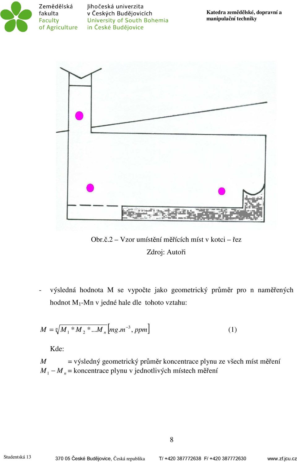 jako geometrický průměr pro n naměřených hodnot M 1 -Mn v jedné hale dle tohoto vztahu: 3