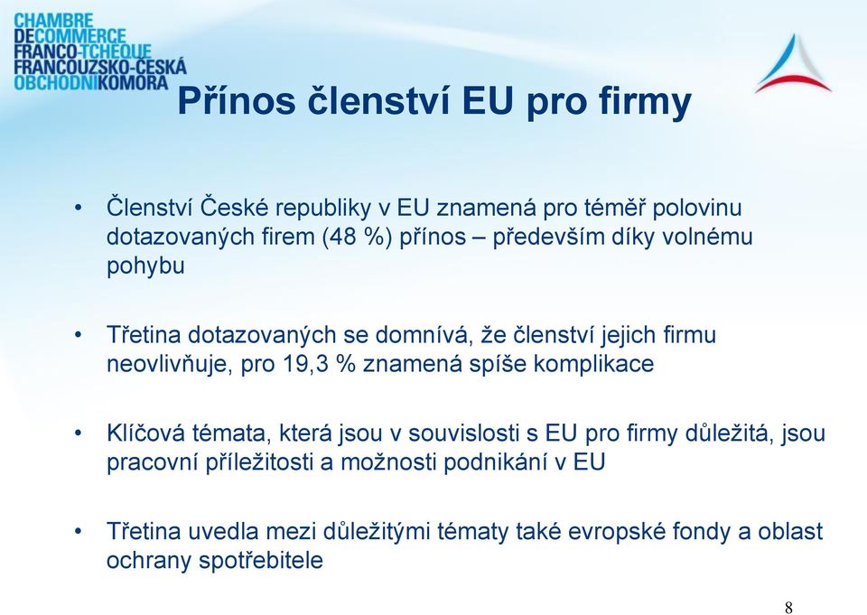 19,3 % znamená spíše komplikace Klíčová témata, která jsou v souvislosti s EU pro firmy důležitá, jsou pracovní
