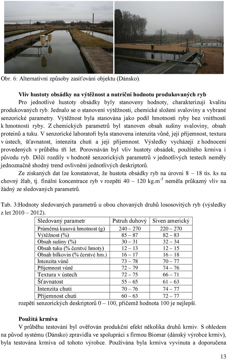 Jednalo se o stanovení výtěžnosti, chemické složení svaloviny a vybrané senzorické parametry. Výtěžnost byla stanována jako podíl hmotnosti ryby bez vnitřností k hmotnosti ryby.