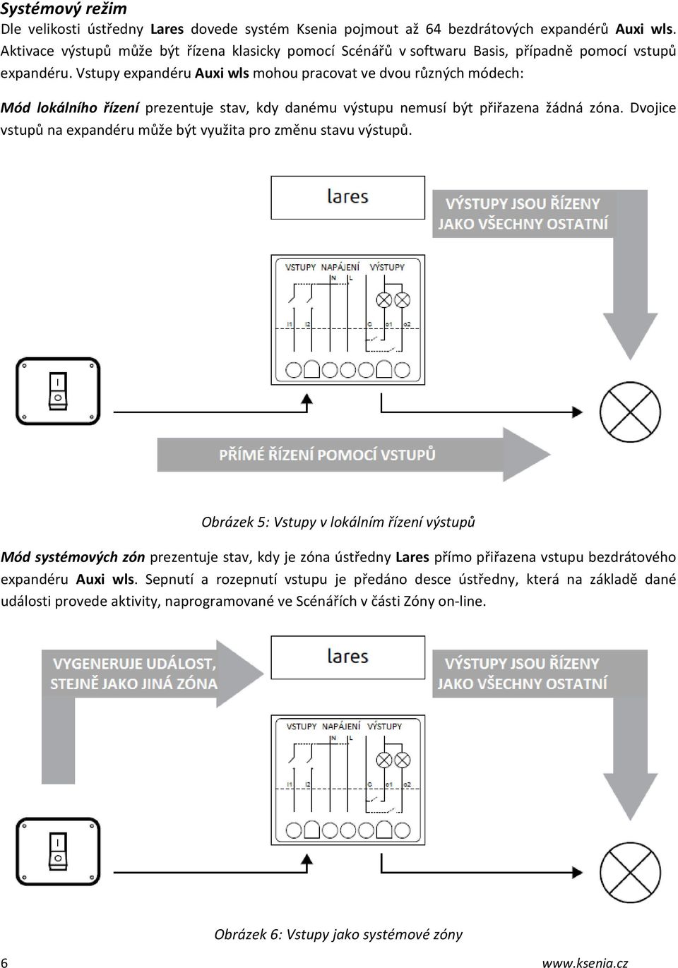 Vstupy expandéru Auxi wls mohou pracovat ve dvou různých módech: Mód lokálního řízení prezentuje stav, kdy danému výstupu nemusí být přiřazena žádná zóna.