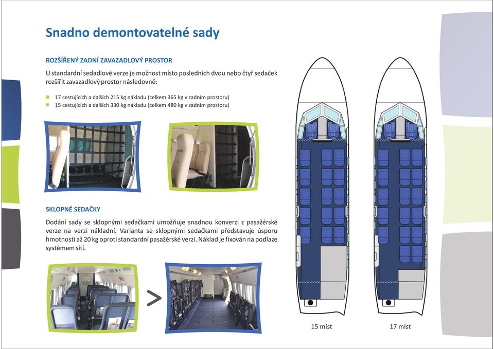 (celkem 480 kg v zadním prostoru) SKLOPNÉ SEDAČKY Dodání sady se sklopnými sedačkami umožňuje snadnou konverzi z pasažérské verze na verzi nákladní.
