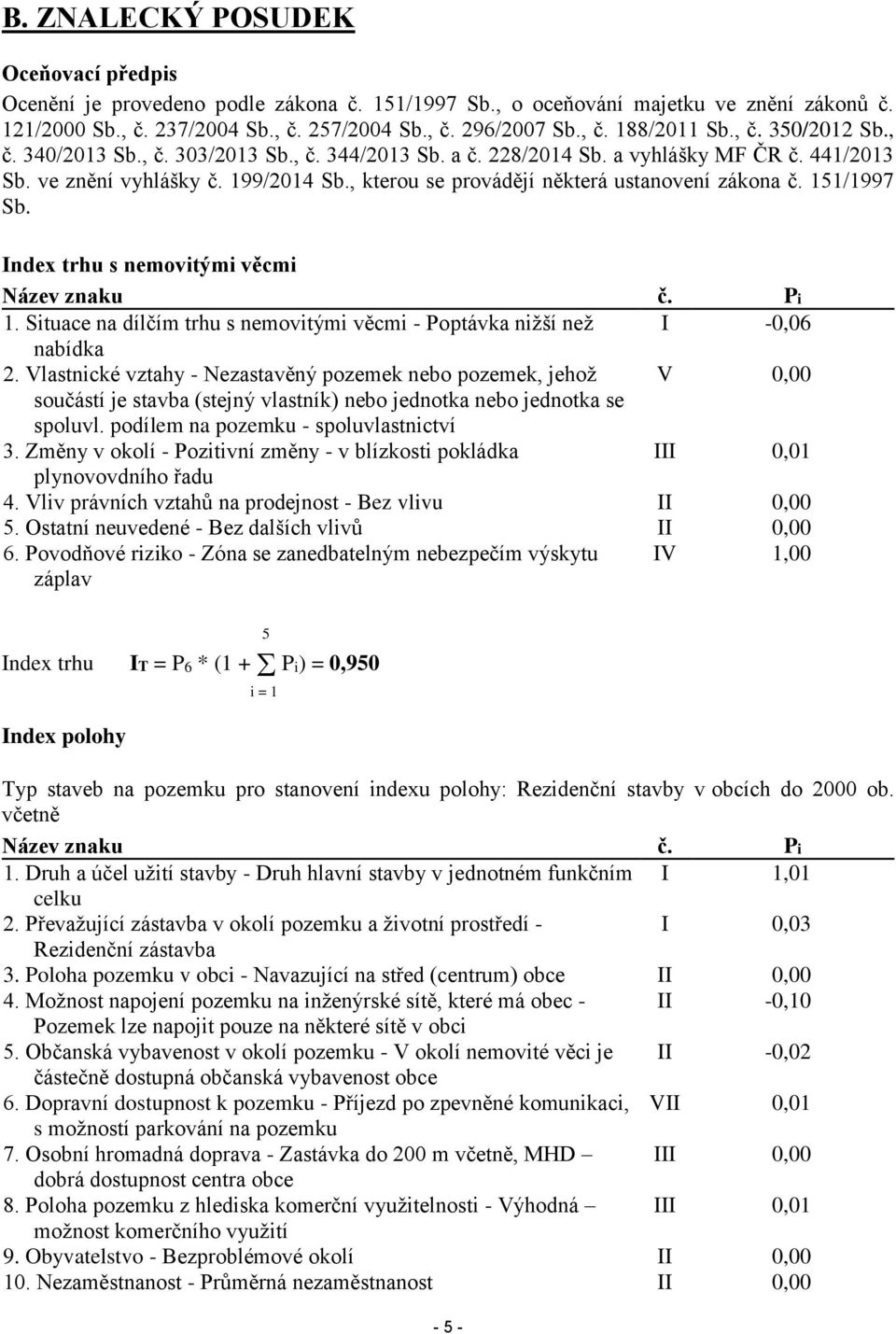 , kterou se provádějí některá ustanovení zákona č. 151/1997 Sb. Index trhu s nemovitými věcmi Název znaku č. Pi 1. Situace na dílčím trhu s nemovitými věcmi - Poptávka nižší než I -0,06 nabídka 2.