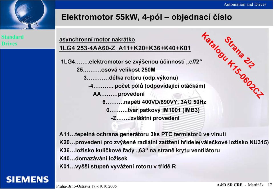 napětí 400VD/690VY, 3AC 50Hz 0.tvar patkový IM1001 (IMB3) -Z.