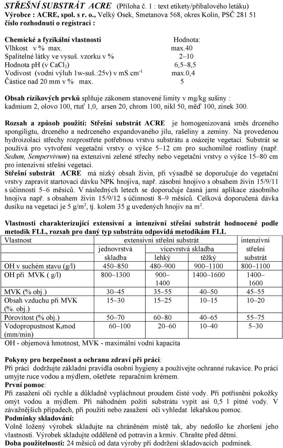vzorku v % 2 10 Hodnota ph (v CaCl 2 ) 6,5 8,5 Vodivost (vodní výluh 1w-suš.:25v) v ms.cm -1 max.0,4 Částice nad 20 mm v % max.