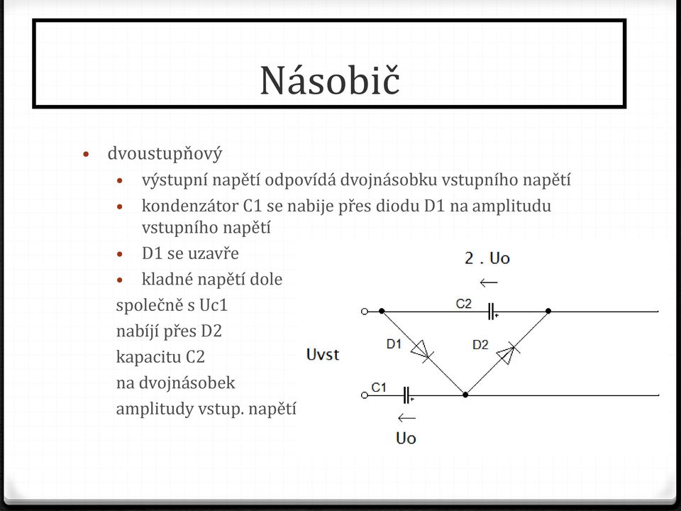 amplitudu vstupního napětí D1 se uzavře kladné napětí dole