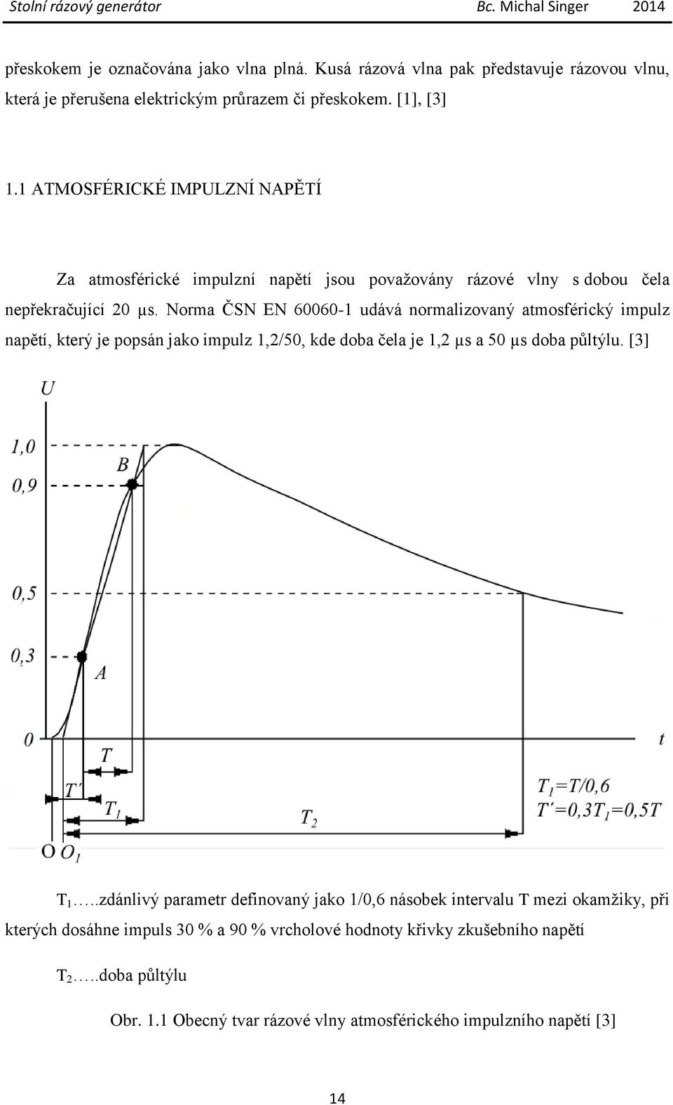 Norma ČSN EN 60060-1 udává normalizovaný atmosférický impulz napětí, který je popsán jako impulz 1,2/50, kde doba čela je 1,2 µs a 50 µs doba půltýlu. [3] T 1.