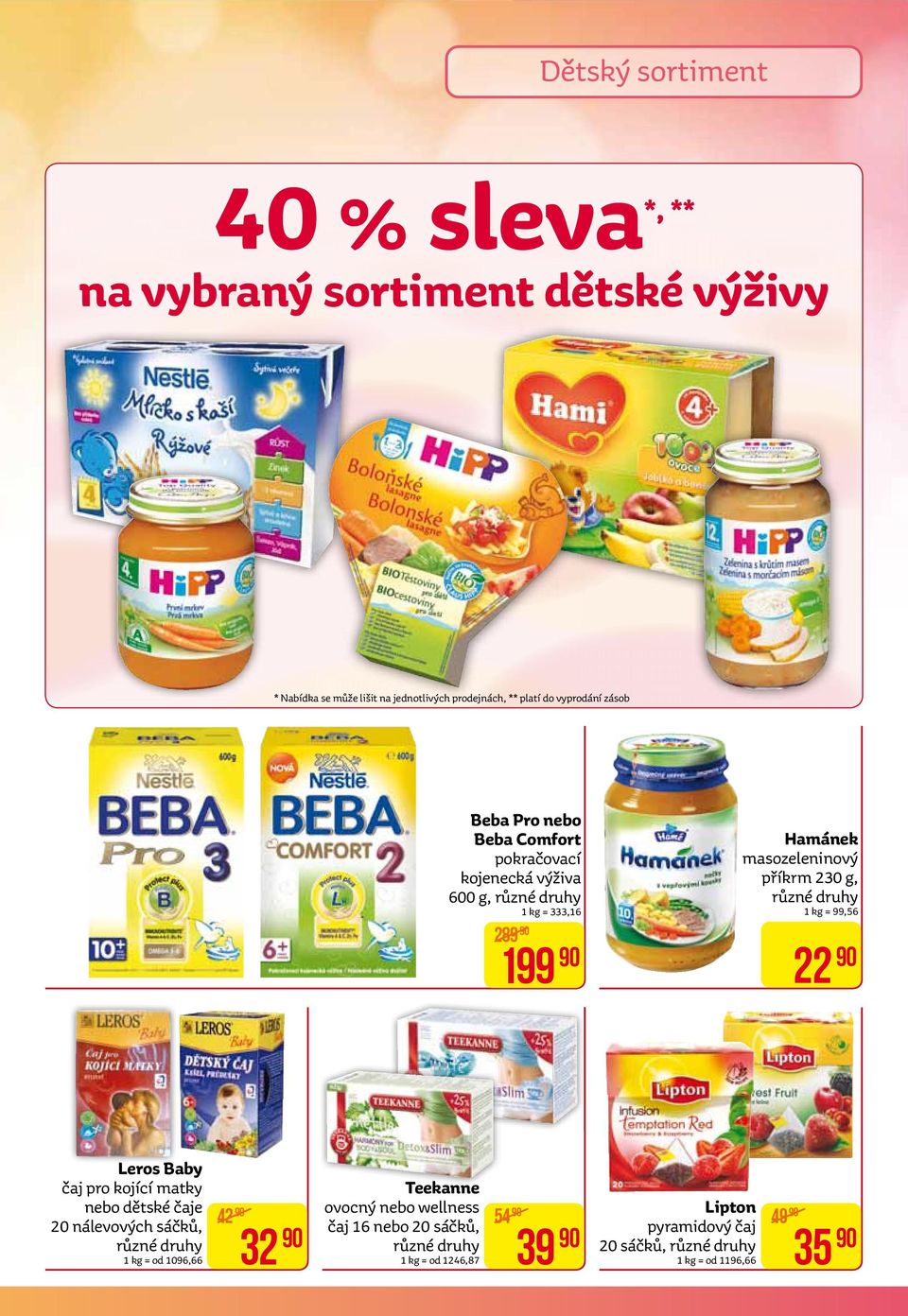 masozeleninový příkrm 230 g, 1 kg = 99,56 22 Leros Baby čaj pro kojící matky nebo dětské čaje 20 nálevových sáčků, 1 kg = od