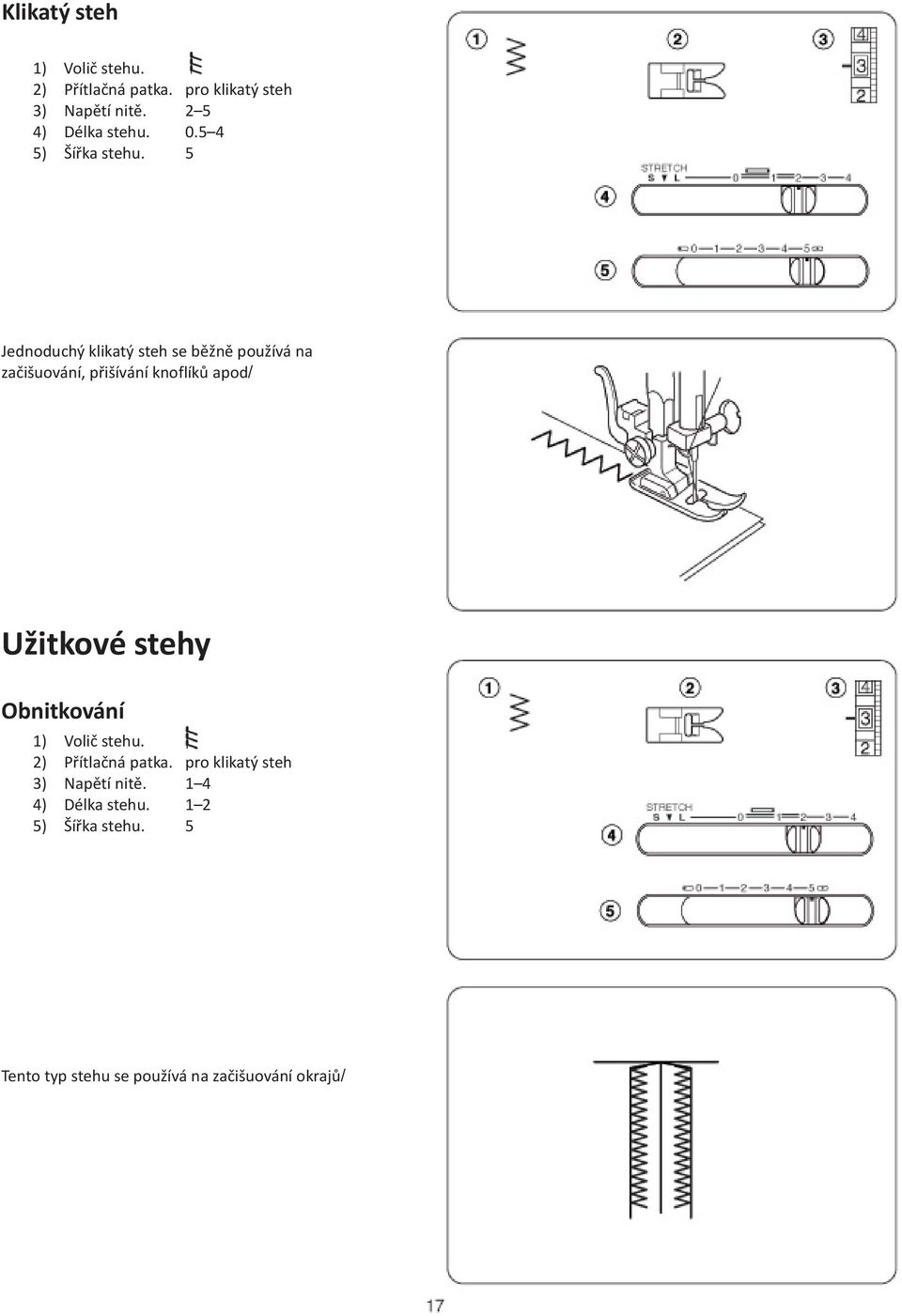 5 Jednoduchý klikatý steh se bìžnì používá na zaèišuování, pøišívání knoflíkù apod/ Užitkové stehy