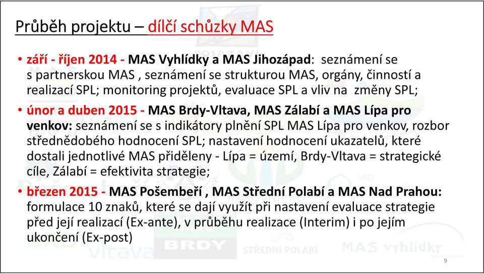 hodnocení SPL; nastavení hodnocení ukazatelů, které dostali jednotlivé MAS přiděleny - Lípa = území, Brdy-Vltava = strategické cíle, Zálabí = efektivita strategie; březen 2015 - MAS Pošembeří,