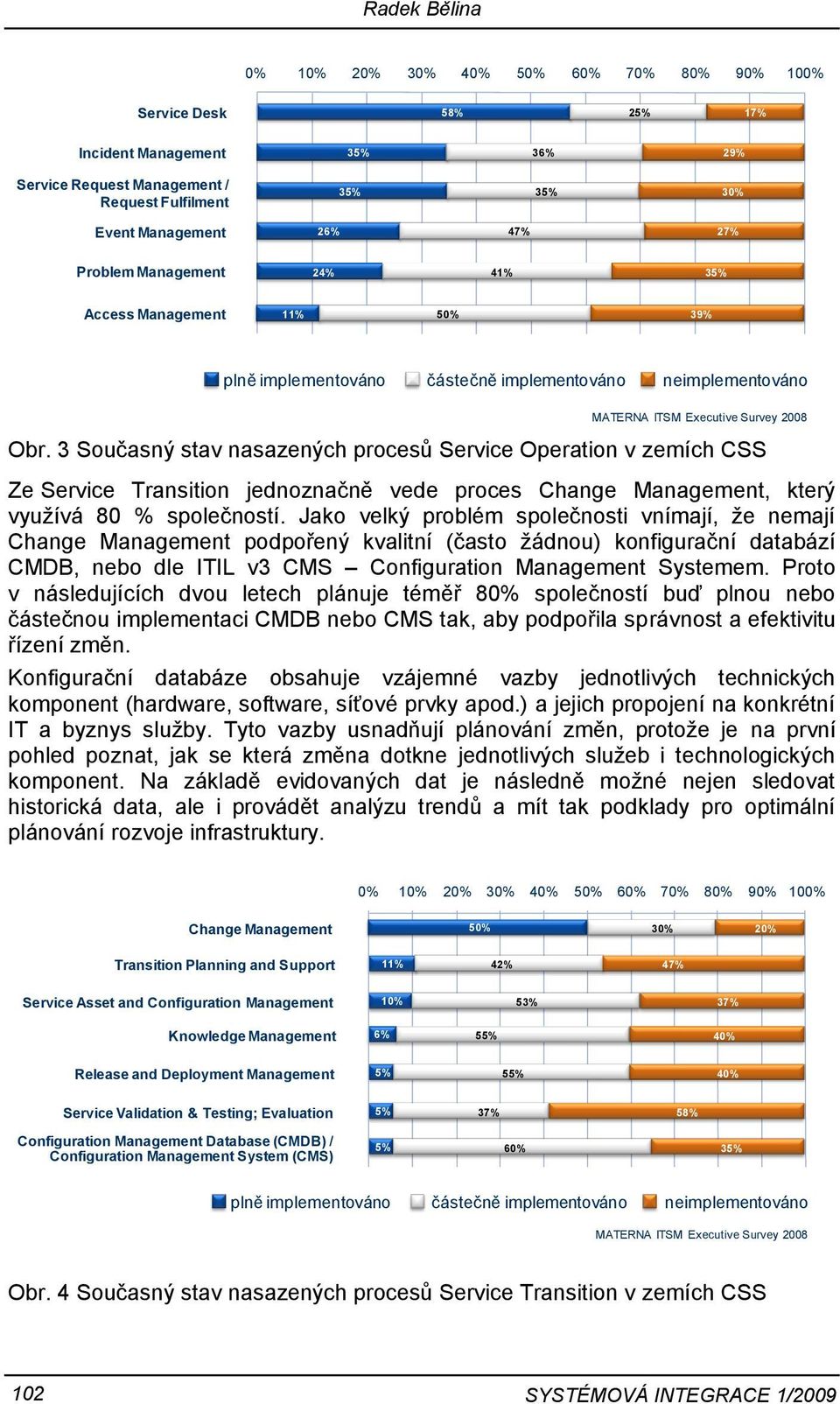 3 Současný stav nasazených procesů Service Operation v zemích CSS Ze Service Transition jednoznačně vede proces Change Management, který využívá 80 % společností.