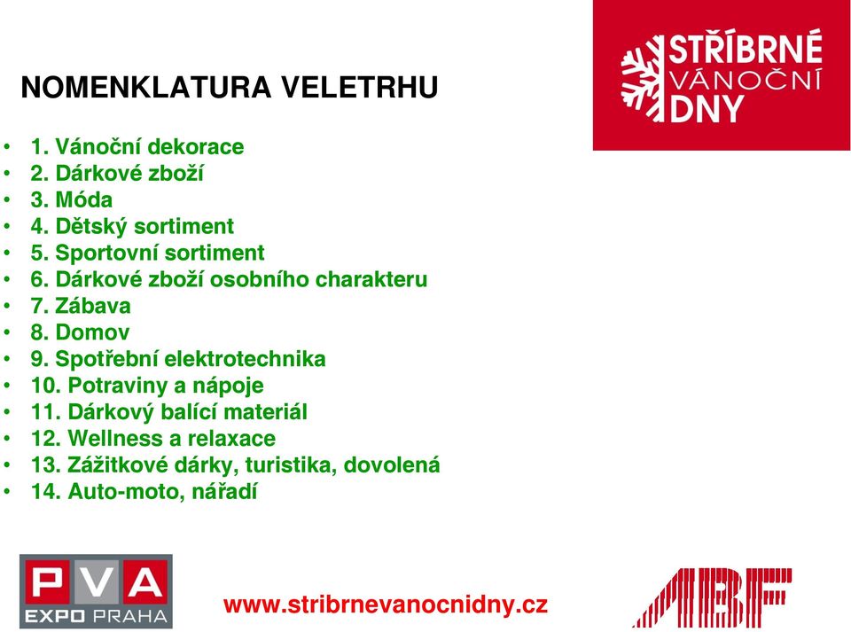 Zábava 8. Domov 9. Spotřební elektrotechnika 10. Potraviny a nápoje 11.