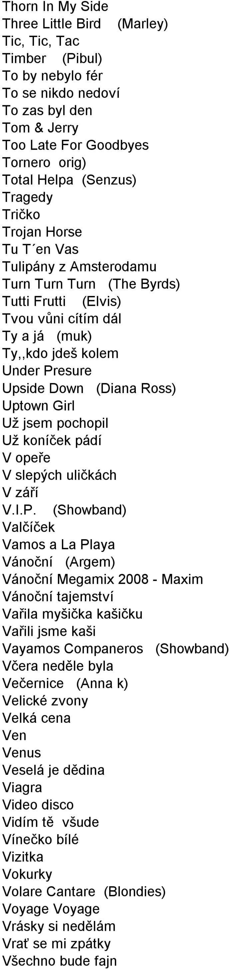 Ross) Uptown Girl Už jsem pochopil Už koníček pádí V opeře V slepých uličkách V září V.I.P.