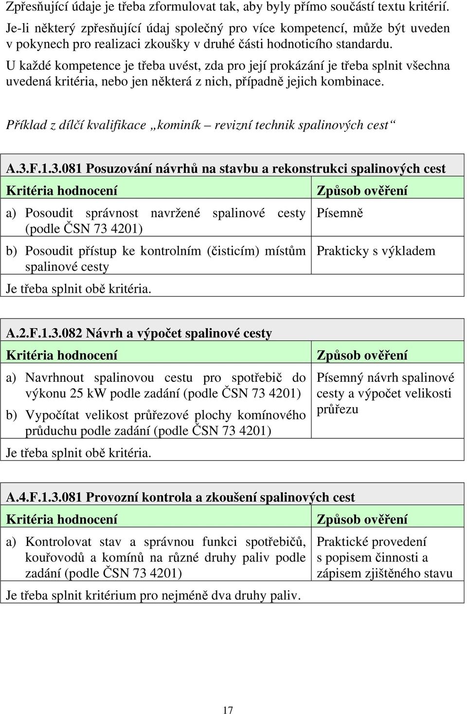 U každé kompetence je třeba uvést, zda pro její prokázání je třeba splnit všechna uvedená kritéria, nebo jen některá z nich, případně jejich kombinace.