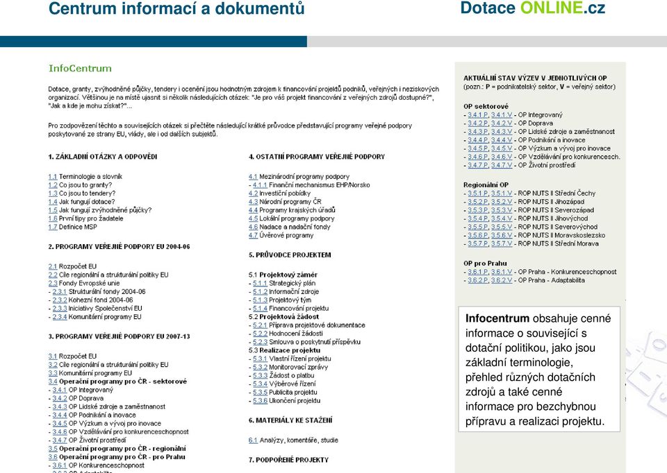 základní terminologie, přehled různých dotačních zdrojů a