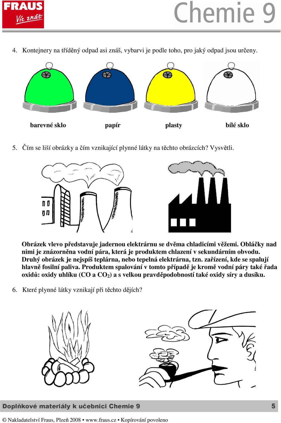 Obláčky nad nimi je znázorněna vodní pára, která je produktem chlazení v sekundárním obvodu. Druhý obrázek je nejspíš teplárna, nebo tepelná elektrárna, tzn.