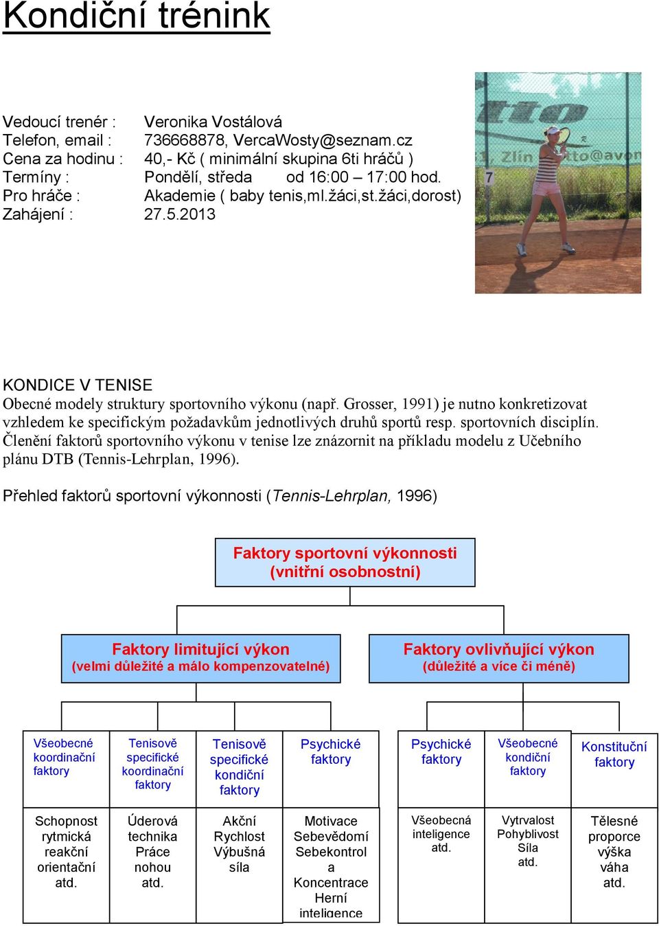 2013 KONDICE V TENISE Obecné modely struktury sportovního výkonu (např. Grosser, 1991) je nutno konkretizovat vzhledem ke specifickým požadavkům jednotlivých druhů sportů resp. sportovních disciplín.