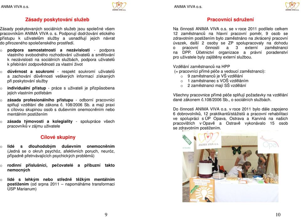 respekt sukrmí uživatelů a zachvání důvěrnsti veškerých infrmací získaných při pskytvání služby individuální přístup - práce s uživateli je přizpůsbena jejich vlastním ptřebám zásada prfesinálníh