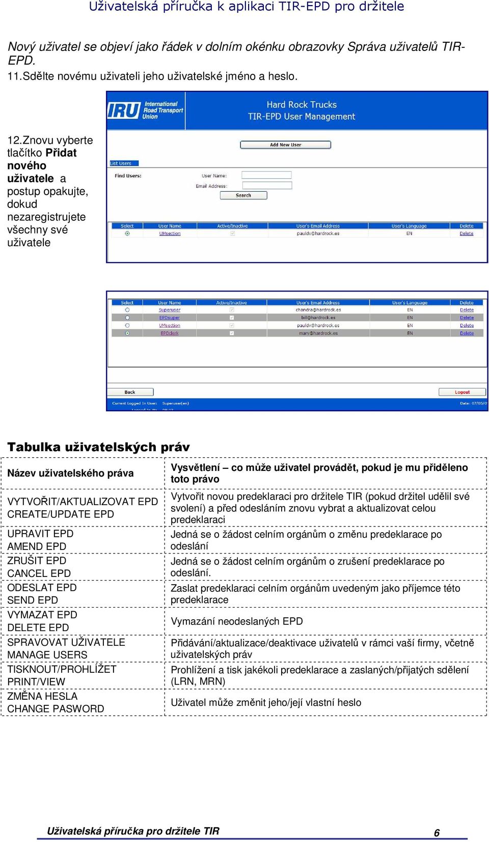 CREATE/UPDATE EPD UPRAVIT EPD AMEND EPD ZRUŠIT EPD CANCEL EPD ODESLAT EPD SEND EPD VYMAZAT EPD DELETE EPD SPRAVOVAT UŽIVATELE MANAGE USERS TISKNOUT/PROHLÍŽET PRINT/VIEW ZMĚNA HESLA CHANGE PASWORD