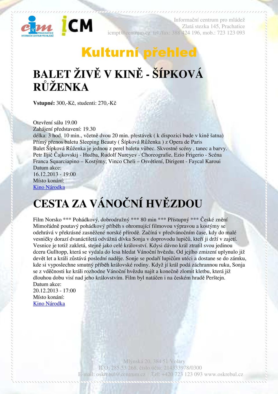 Petr Iljič Čajkovskij - Hudba, Rudolf Nureyev - Choreografie, Ezio Frigerio - Scéna Franca Squarciapino Kostýmy, Vinco Cheli Osvětlení, Dirigent - Faycal Karoui Datum akce: 16.12.