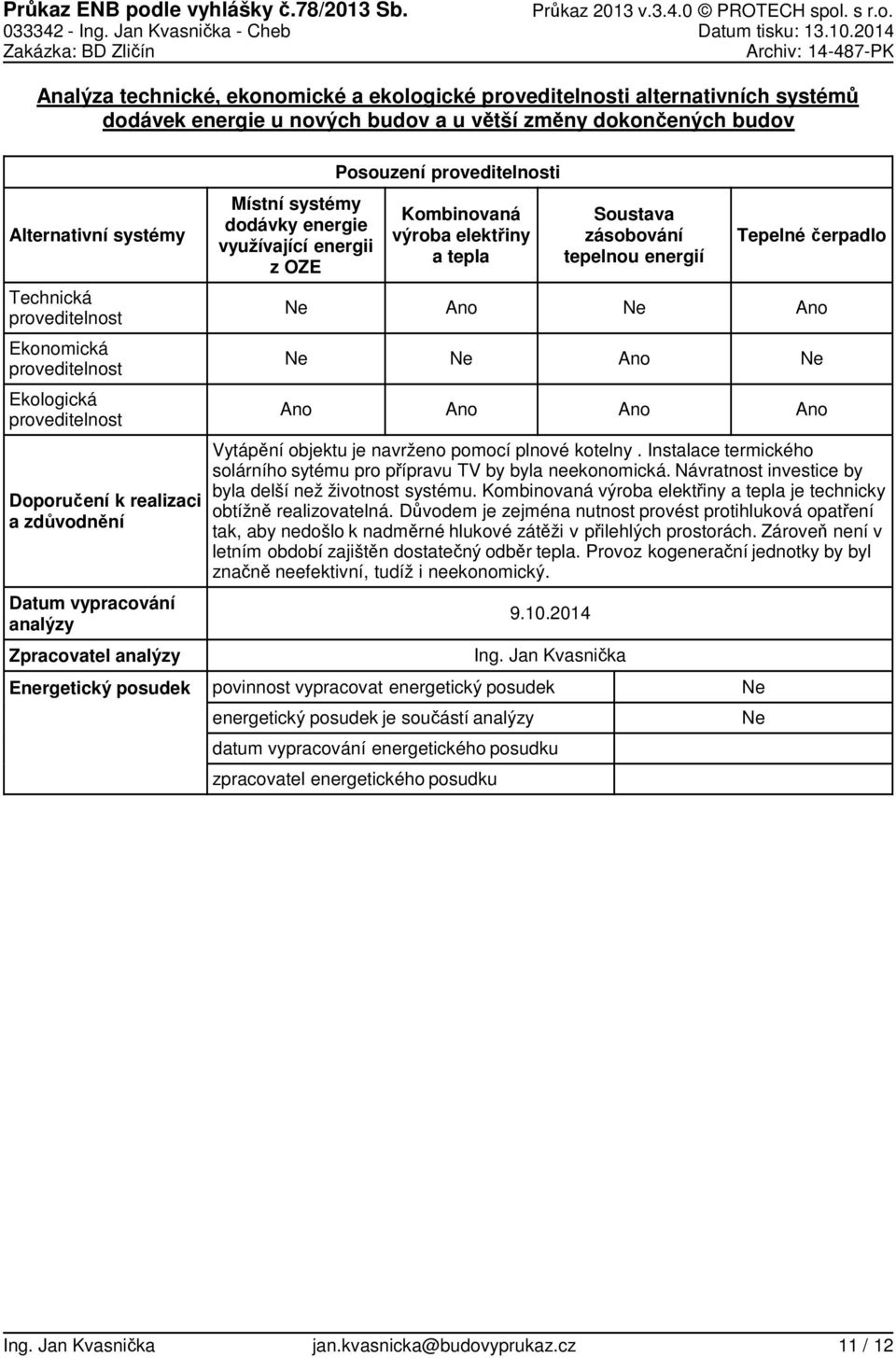 v.3.4. PROTECH spol. s r.o. 33342 Ing. Jan Kvasnička Cheb Datum tisku: 13