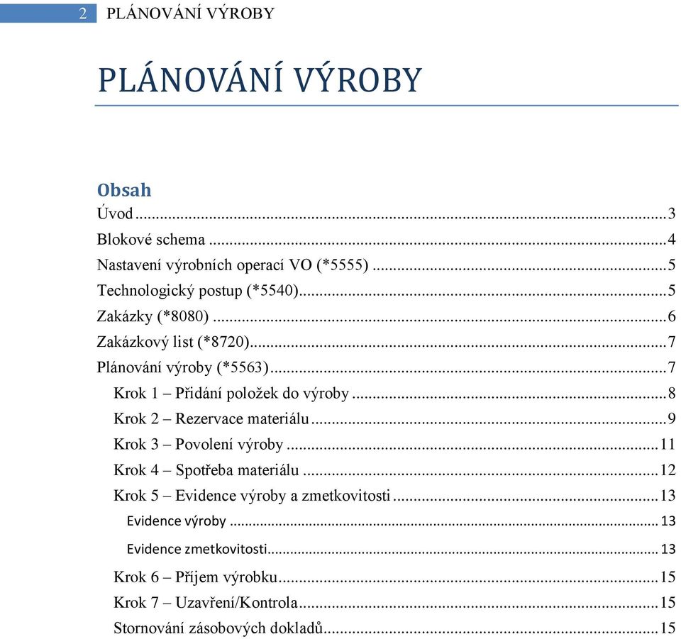 .. 7 Krok 1 Přidání položek do výroby... 8 Krok 2 Rezervace materiálu... 9 Krok 3 Povolení výroby... 11 Krok 4 Spotřeba materiálu.