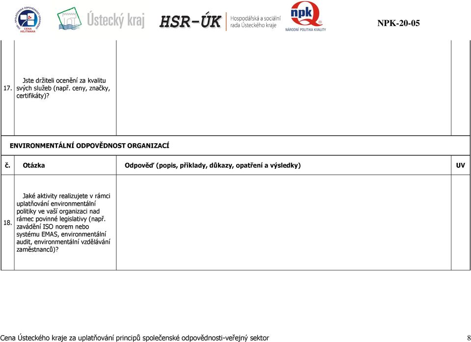 Jaké aktivity realizujete v rámci uplatňování environmentální politiky ve vaší organizaci nad rámec povinné legislativy (např.