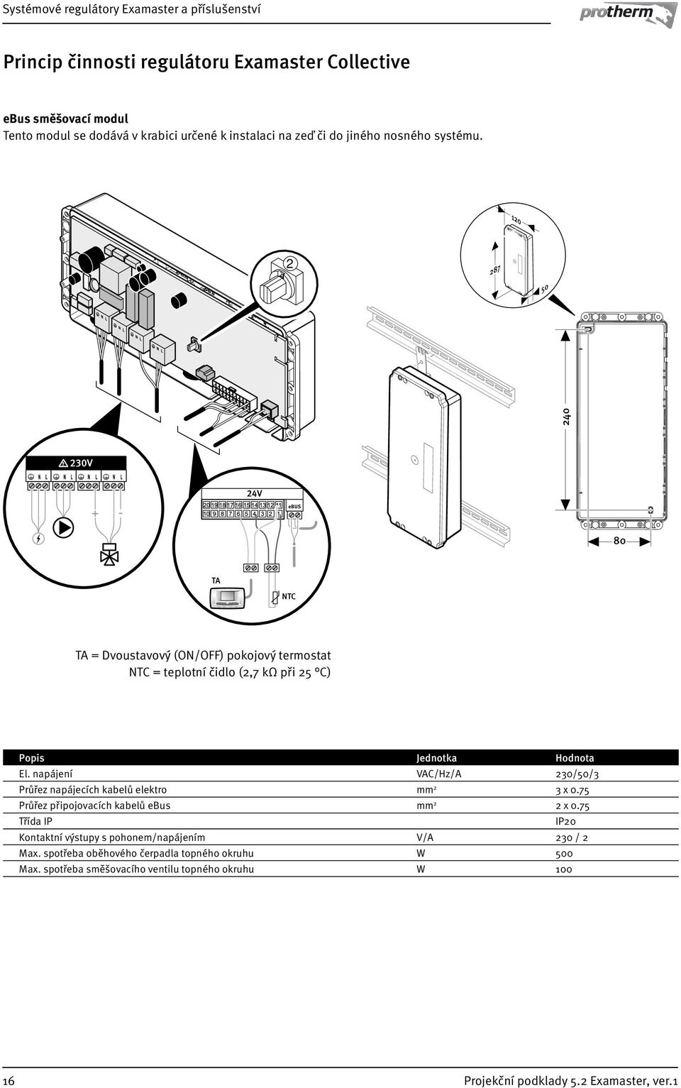 napájení VAC/Hz/A 0/50/ Průřez napájecích kabelů elektro mm x 0.75 Průřez připojovacích kabelů ebus mm x 0.