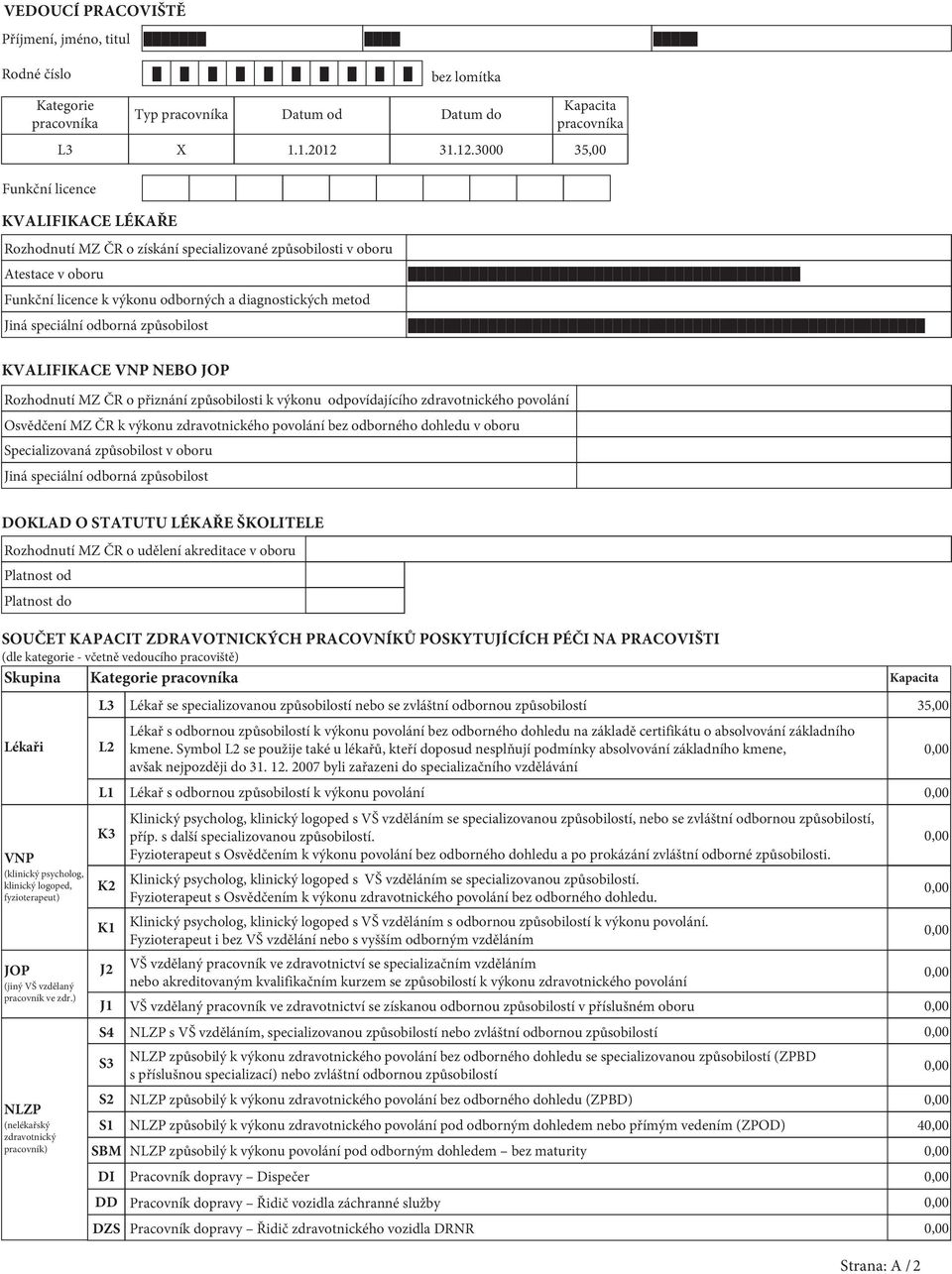 3 35, Funkční licence KVALIFIKACE LÉKAŘE Rozhodnutí MZ ČR o získání specializované způsobilosti v oboru Atestace v oboru Funkční licence k výkonu odborných a diagnostických metod Jiná speciální