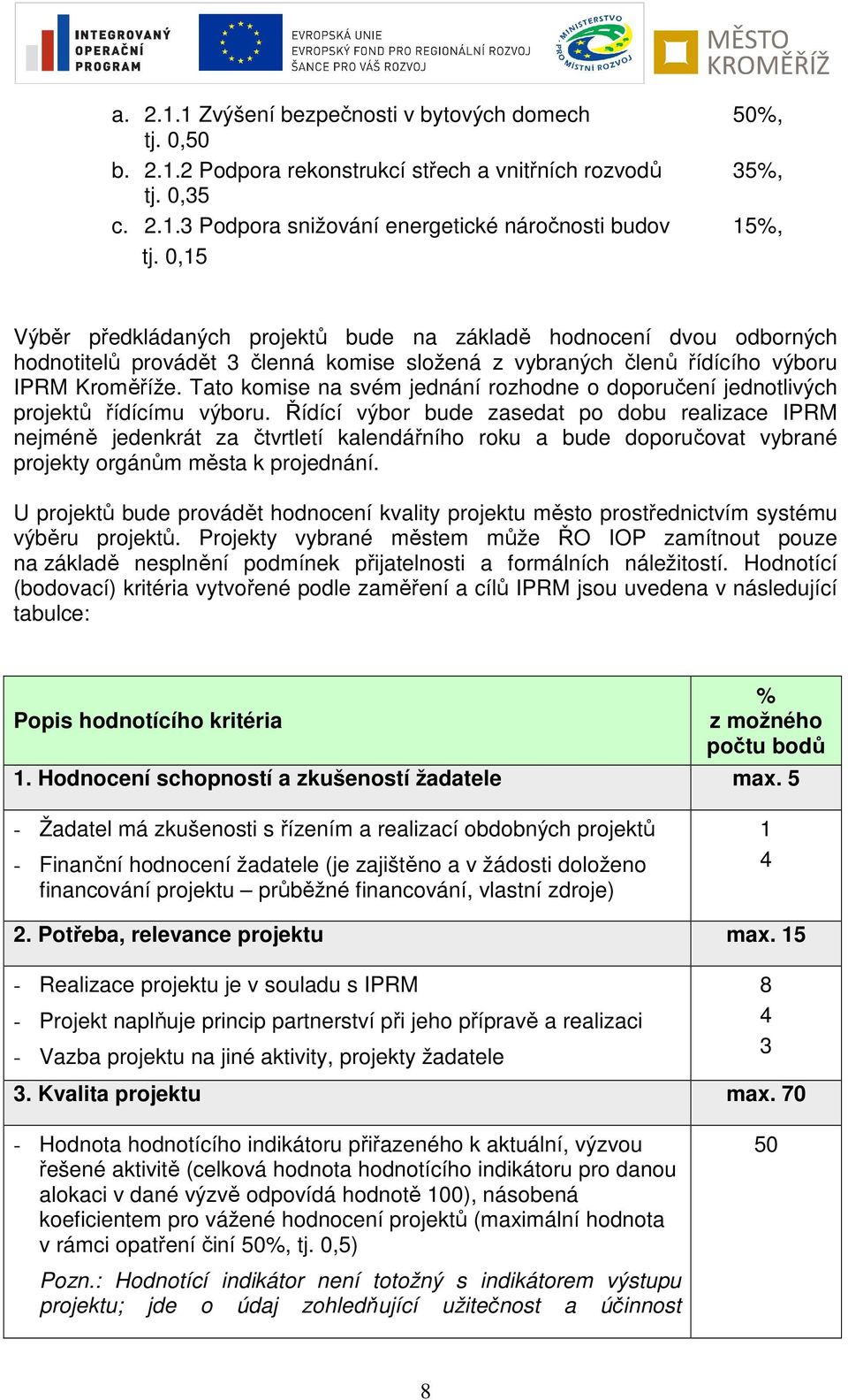 Tato komise na svém jednání rozhodne o doporučení jednotlivých projektů řídícímu výboru.