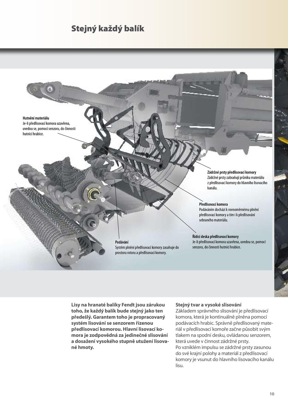 Předlisovací komora Podáváním dochází k rovnoměrnému plnění předlisovací komory a tím i k předlisování sebraného materiálu.