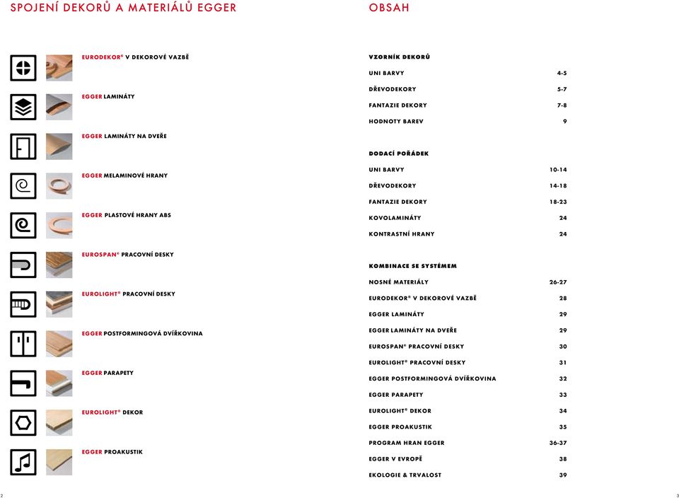 KOMBINACE SE SYSTÉMEM NOSNÉ MATERIÁLY 6-7 EUROlight EURODEKOR V DEKOROVÉ VAZBĚ 8 LAMINÁTY 9 Postformingová dvířkovina LAMINáTY na DVEŘE 9 eurospan PRACOVNÍ DESKY 30