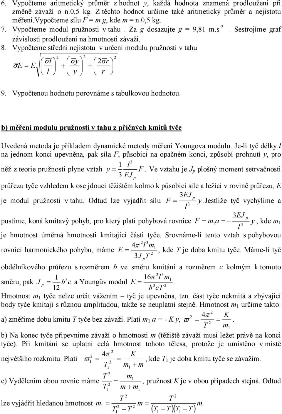 hdntu prvnáme s tabukvu hdntu b) měření mduu pružnsti v tahu z příčných kmitů tyče Uvedená metda je příkadem dynamické metdy měření Yungva mduu Je-i tyč déky na jednm knci upevněna, pak sía F,