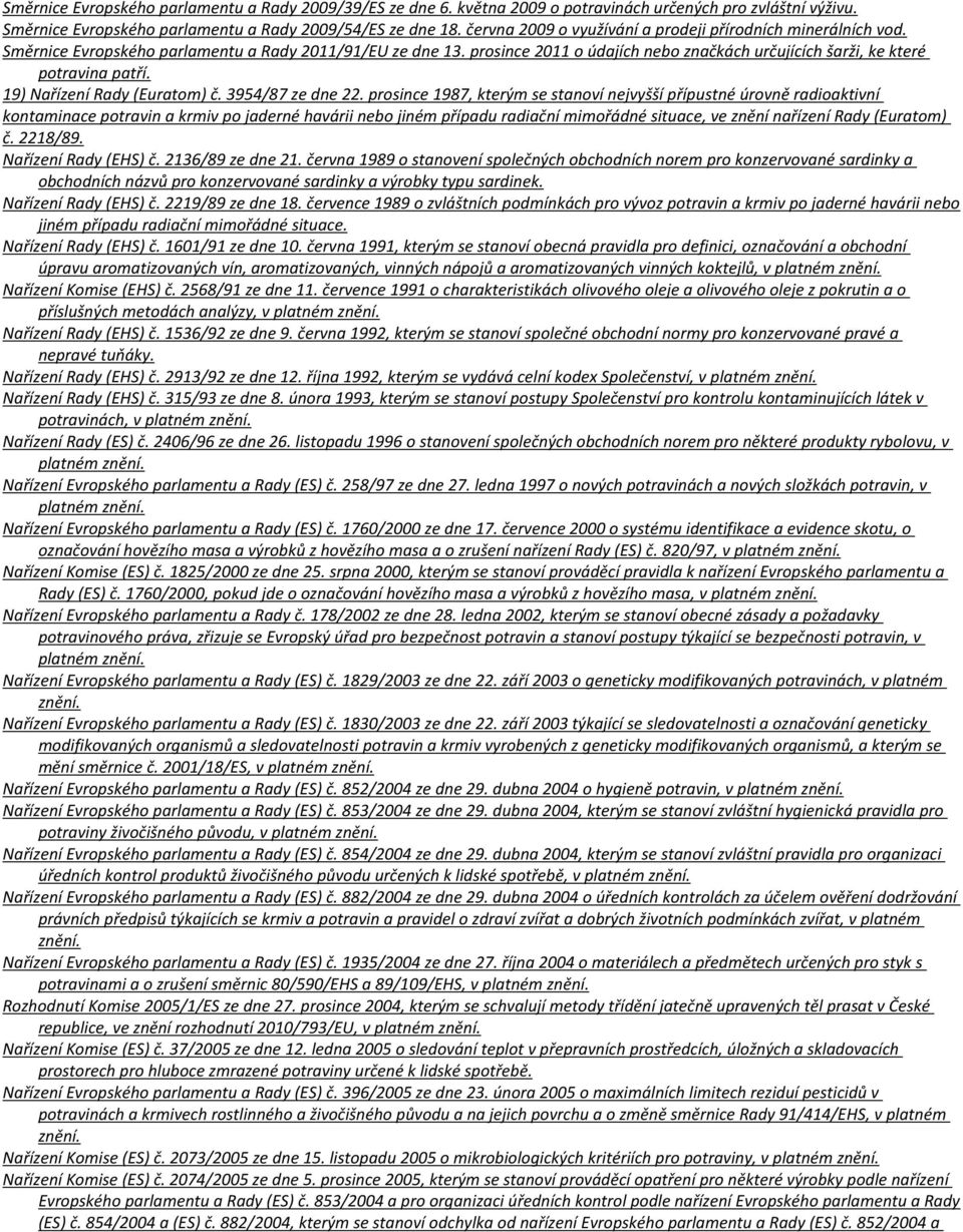 prosince 2011 o údajích nebo značkách určujících šarži, ke které potravina patří. 19) Nařízení Rady (Euratom) č. 3954/87 ze dne 22.