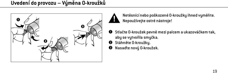 Stlačte O-kroužek pevně mezi palcem a ukazováčkem tak, aby