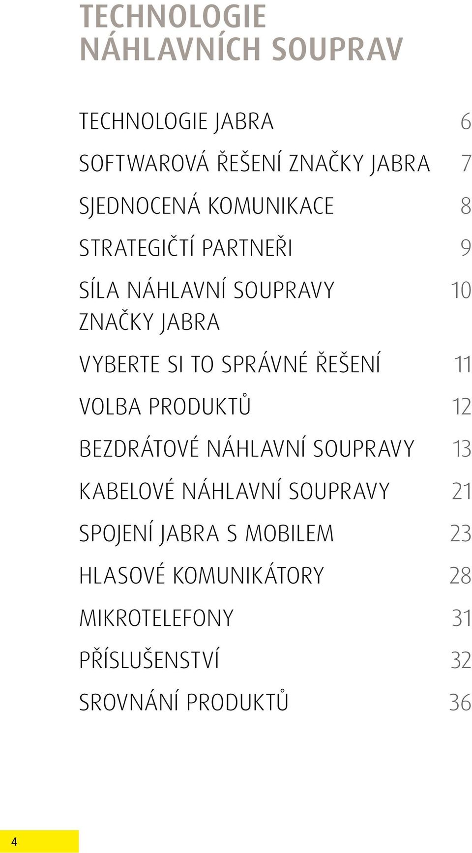 ŘEŠENÍ 11 VOLBA PRODUKTŮ 12 BEZDRÁTOVÉ NÁHLAVNÍ SOUPRAVY 13 KABELOVÉ NÁHLAVNÍ SOUPRAVY 21 SPOJENÍ