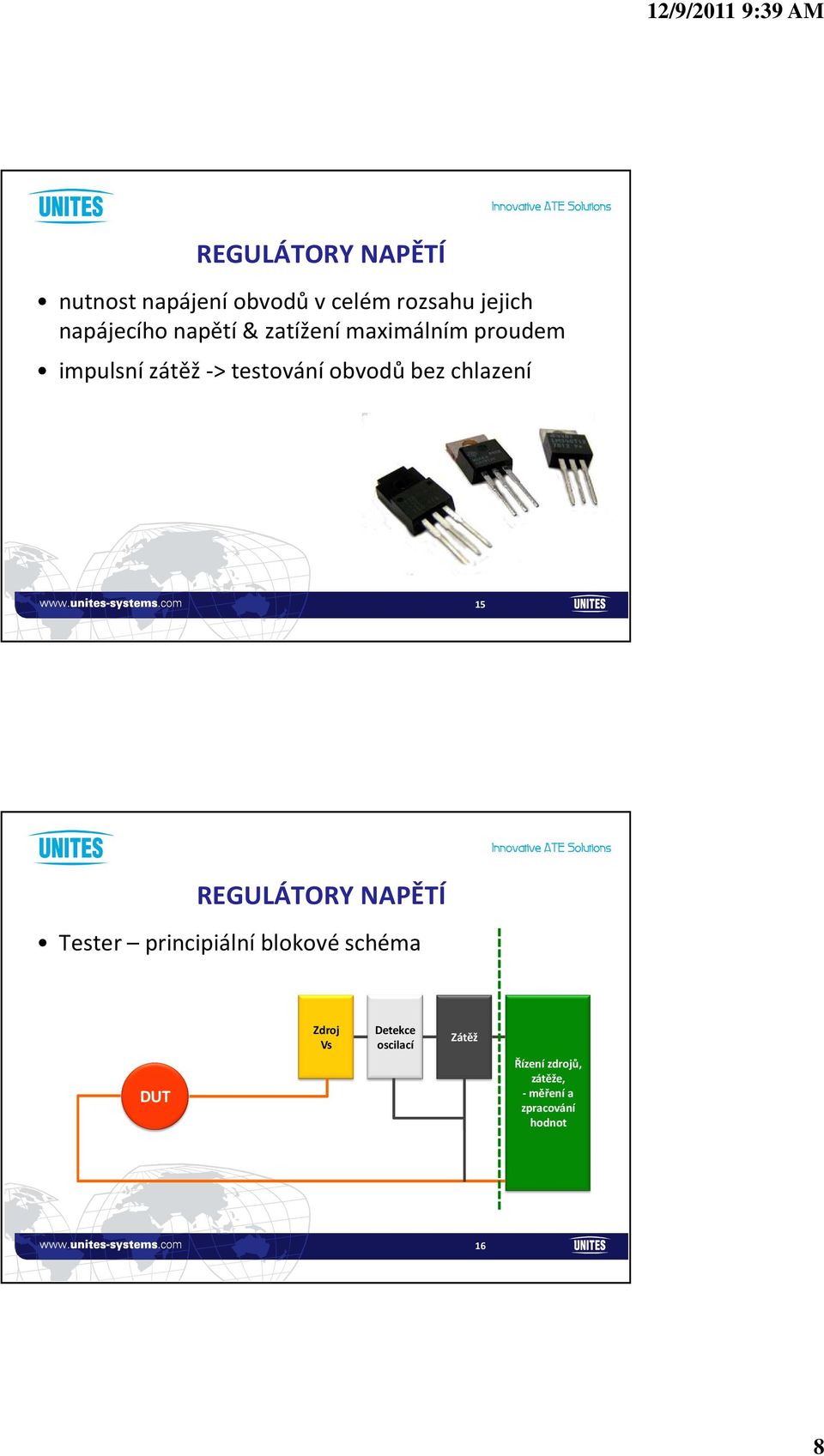 chlazení 15 REGULÁTORY NAPĚTÍ Tester principiální blokové schéma DUT Vs