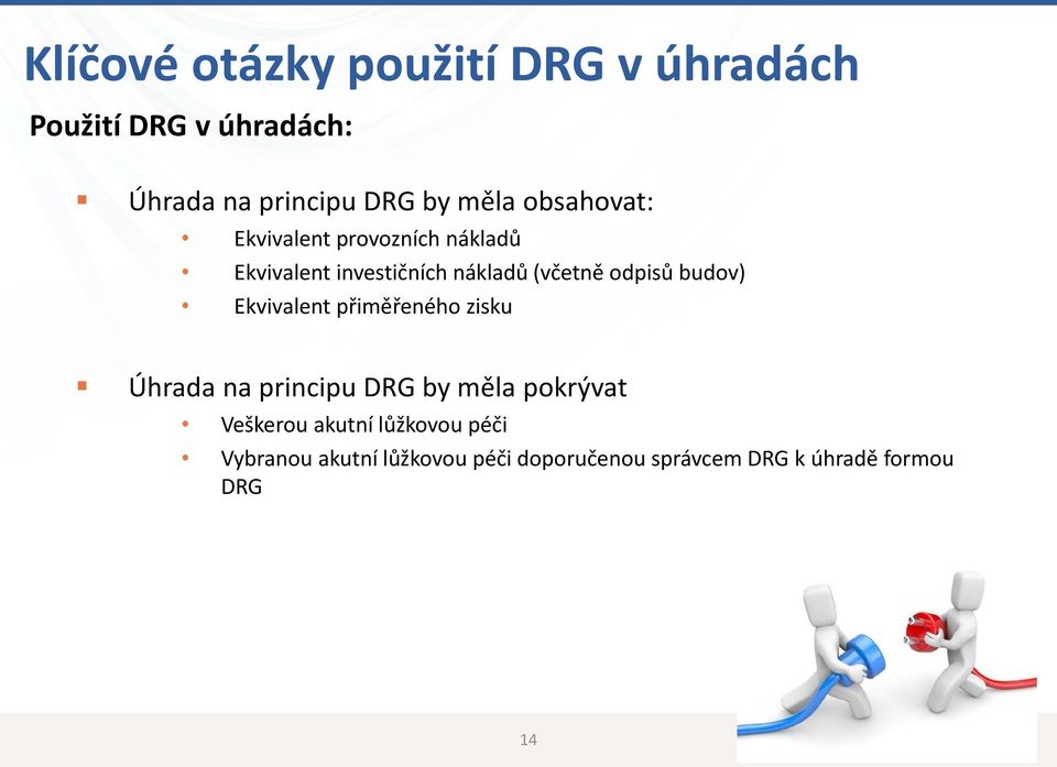 odpisů budov) Ekvivalent přiměřeného zisku Úhrada na principu DRG by měla pokrývat