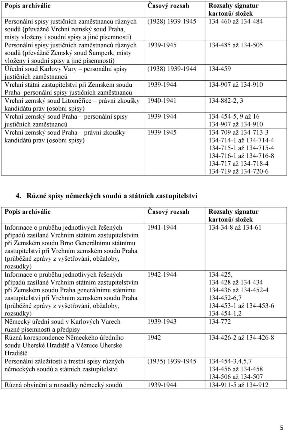 personální (1938) 1939-1944 134-459 justičních zaměstnanců Vrchní státní zastupitelství při Zemském soudu 1939-1944 134-907 až 134-910 Praha- personální justičních zaměstnanců Vrchní zemský soud