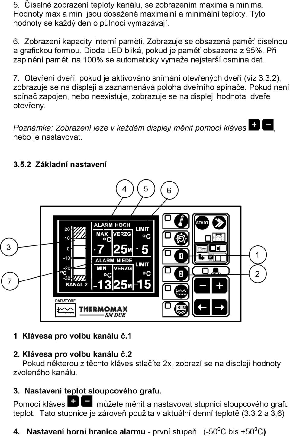 Při zaplnění paměti na 100% se automaticky vymaže nejstarší osmina dat. 7. Otevření dveří. pokud je aktivováno snímání otevřených dveří (viz 3.