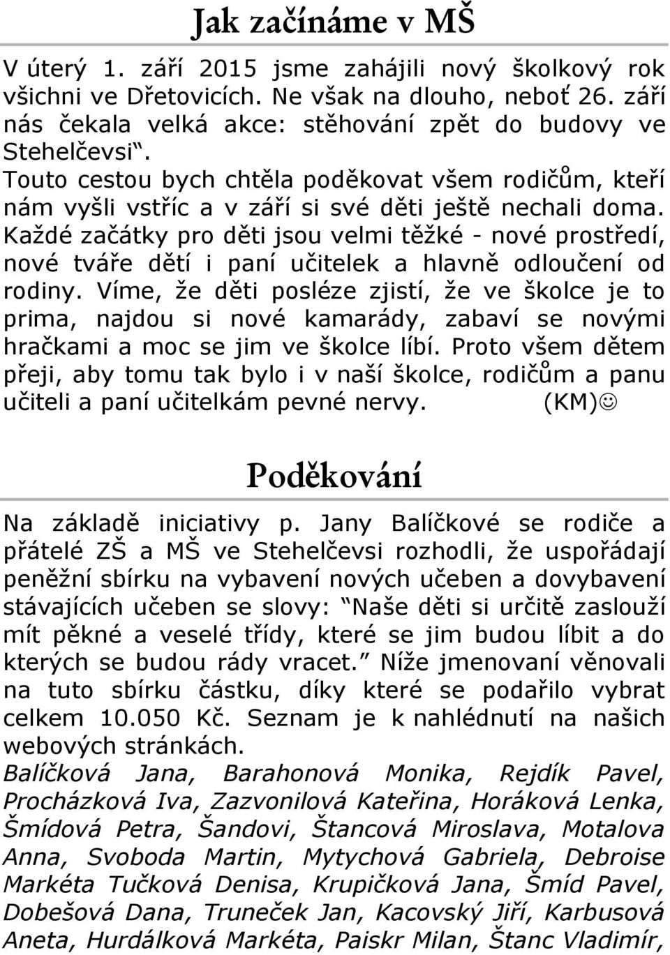 Každé začátky pro děti jsou velmi těžké - nové prostředí, nové tváře dětí i paní učitelek a hlavně odloučení od rodiny.