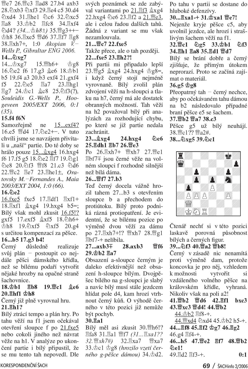 , Hoogeveen 2005/EXT 2006, 0:1 (35). 15.f4 f6n Samozřejmě ne 15...exf4? 16.e5 d4 17. e2+-. V tuto chvíli jsme se navzájem přivítali u naší partie. Do té doby se hrálo pouze 15... xg4 16.hxg4 f6 17.