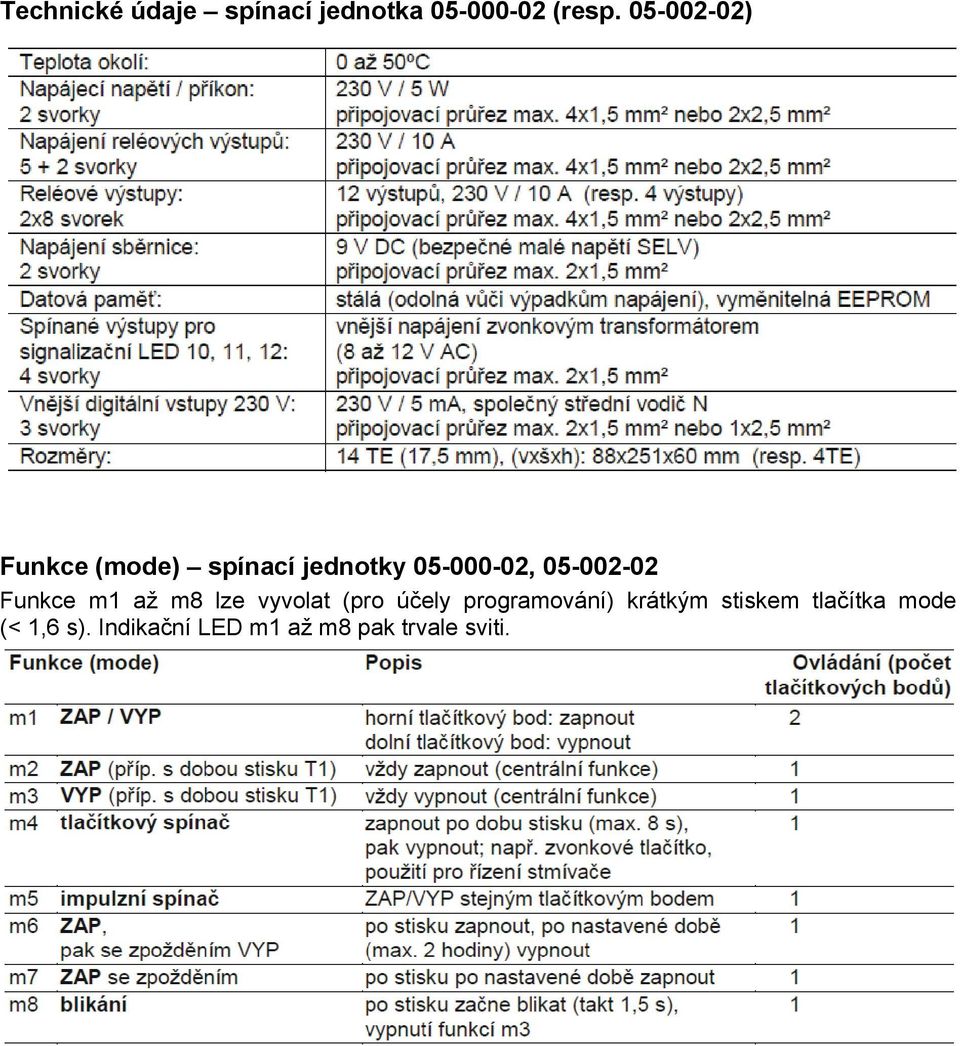 05-002-02 Funkce m1 až m8 lze vyvolat (pro účely