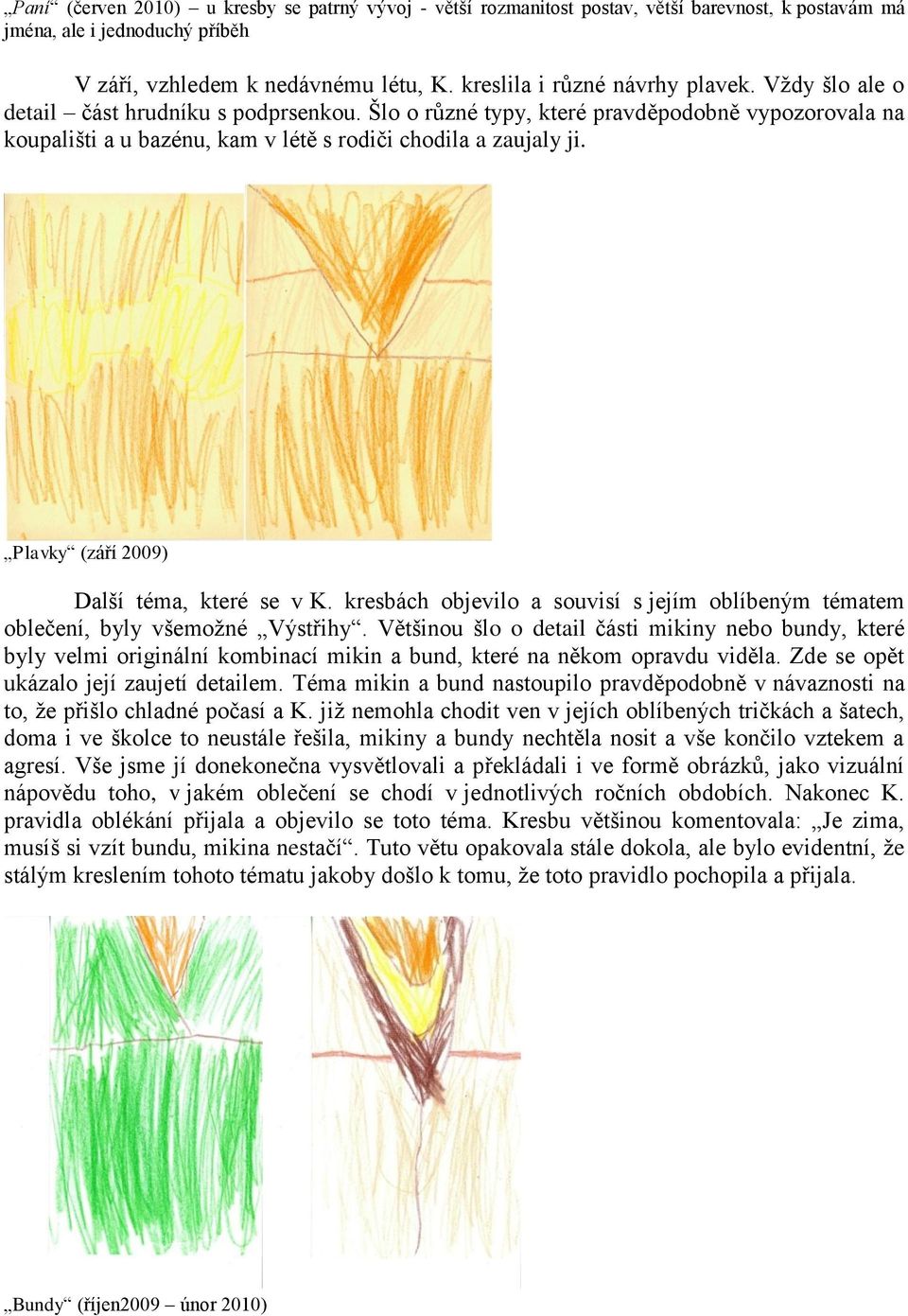 Šlo o různé typy, které pravděpodobně vypozorovala na koupališti a u bazénu, kam v létě s rodiči chodila a zaujaly ji. Plavky (září 2009) Další téma, které se v K.