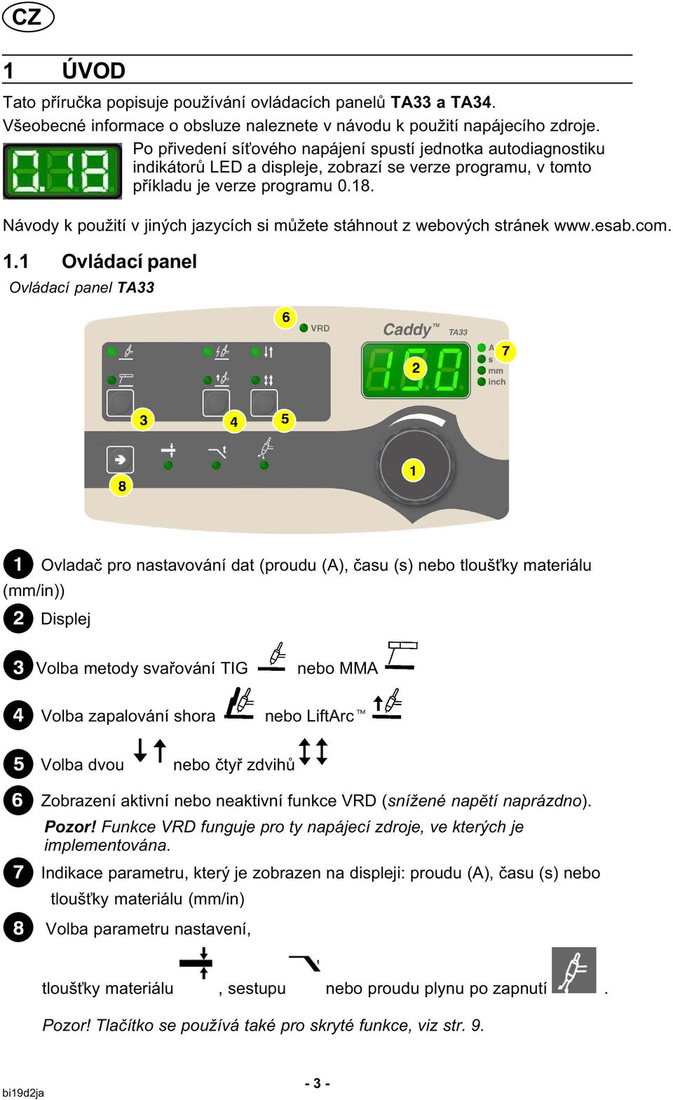 Návody k použití v jiných jazycích si můžete stáhnout z webových stránek www.esab.com. 1.