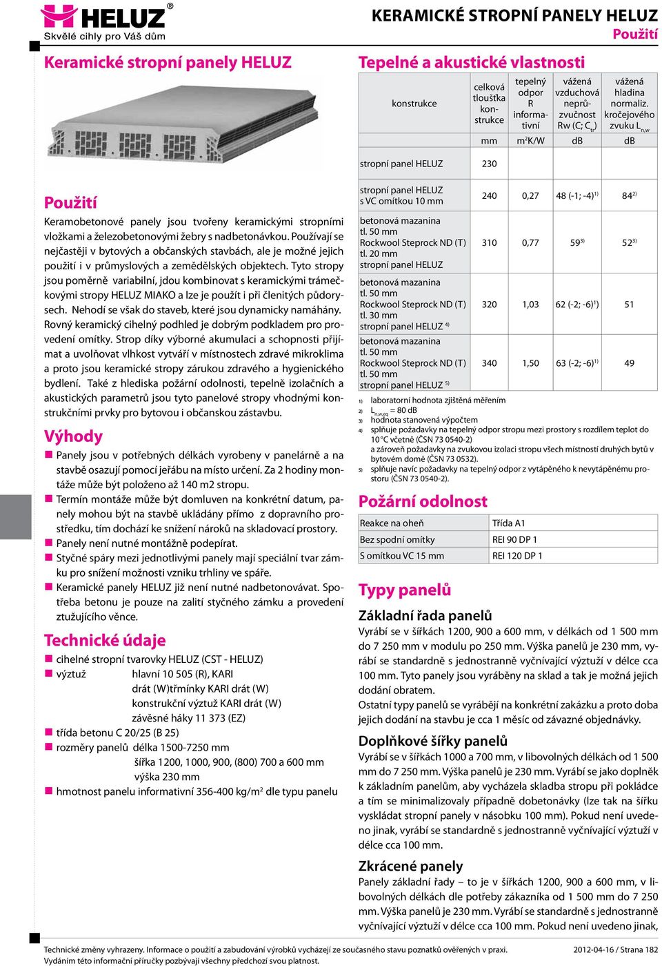 kročejového zvuku L n,w mm m 2 K/W db db stropní Použití Keramobetonové panely jsou tvořeny keramickými stropními vložkami a železobetonovými žebry s nadbetonávkou.