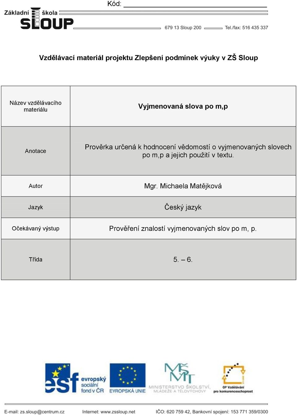 vyjmenovaných slovech po m,p a jejich použití v textu. Autor Mgr.