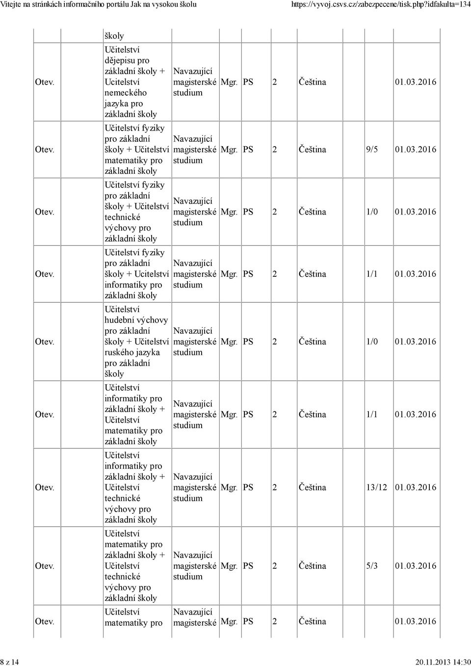 PS 2 Čeština 01.03.2016 Mgr. PS 2 Čeština 9/5 01.03.2016 Mgr. PS 2 Čeština 1/0 01.03.2016 Mgr. PS 2 Čeština 1/1 01.03.2016 Mgr. PS 2 Čeština 1/0 01.03.2016 Mgr. PS 2 Čeština 1/1 01.03.2016 Mgr. PS 2 Čeština 13/12 01.