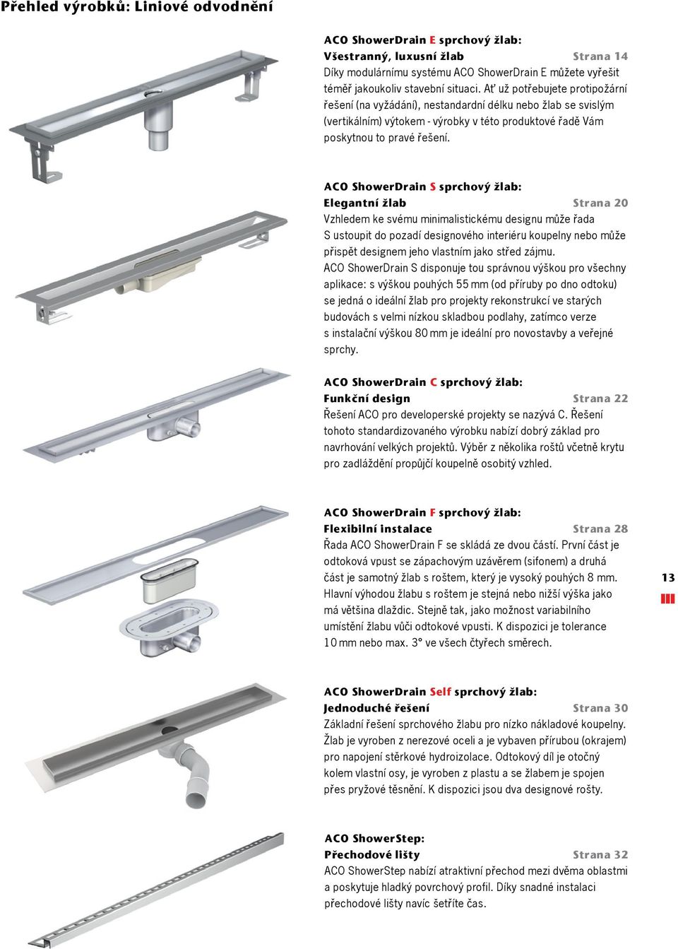 ACO ShowerDrain S sprchový žlab: Elegantní žlab Strana 20 Vzhledem ke svému minimalistickému designu může řada S ustoupit do pozadí designového interiéru koupelny nebo může přispět designem jeho