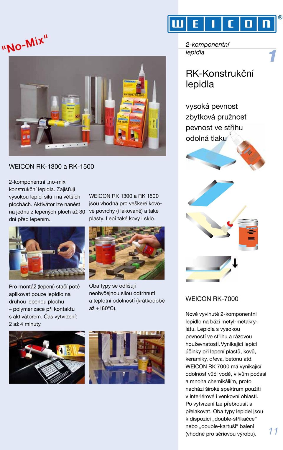 WEICON RK 1300 a RK 1500 jsou vhodná pro veškeré kovové povrchy (i lakované) a také plasty. Lepí také kovy i sklo.